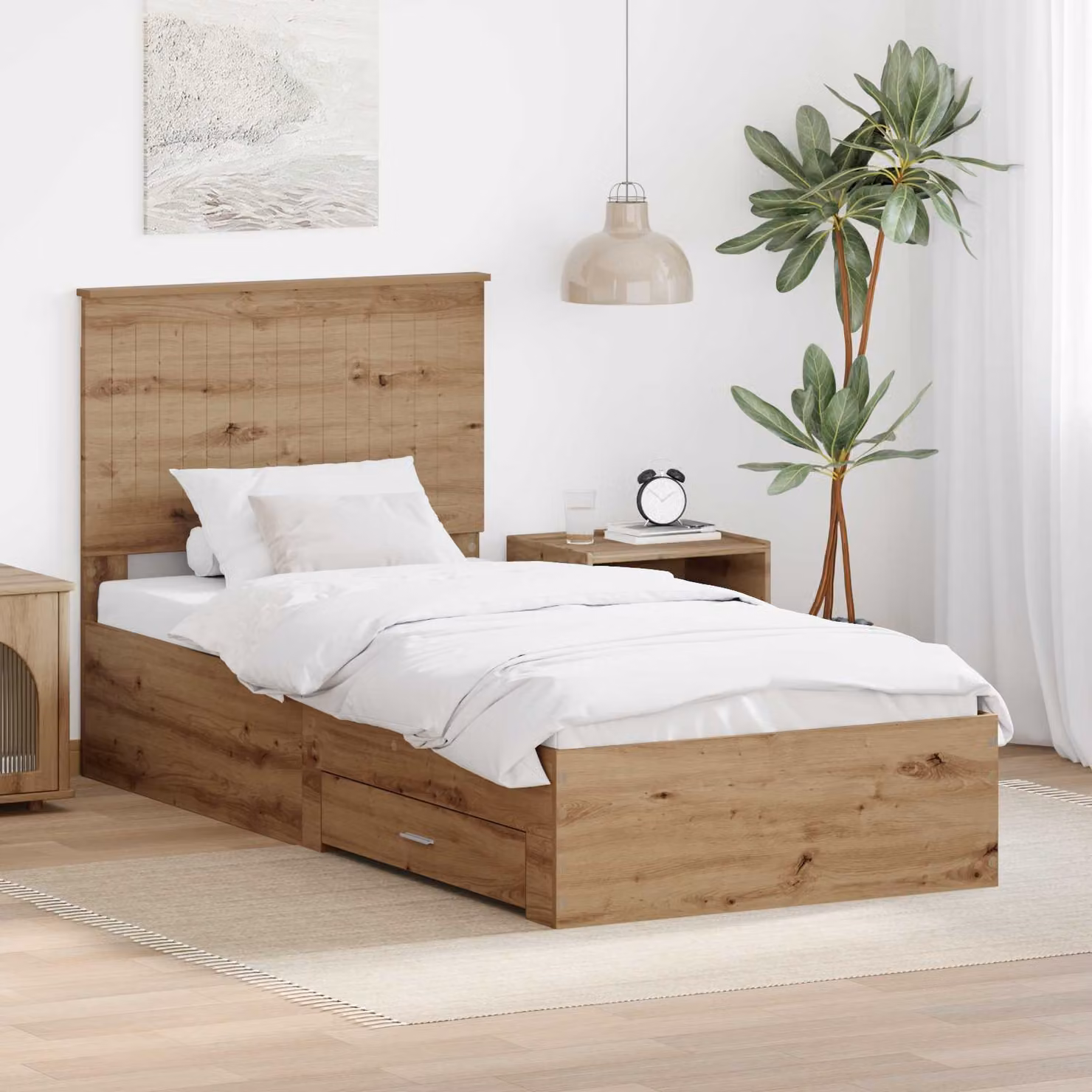 Struttura letto con cassetto vidaXL in legno rovere marrone 90 x 190 cm