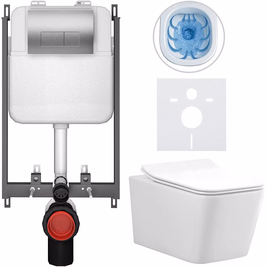CERANO - Set WC da incasso Forte - bianco lucido - pulsante Prime/Modulo, argento - da incasso - 51x36 cm