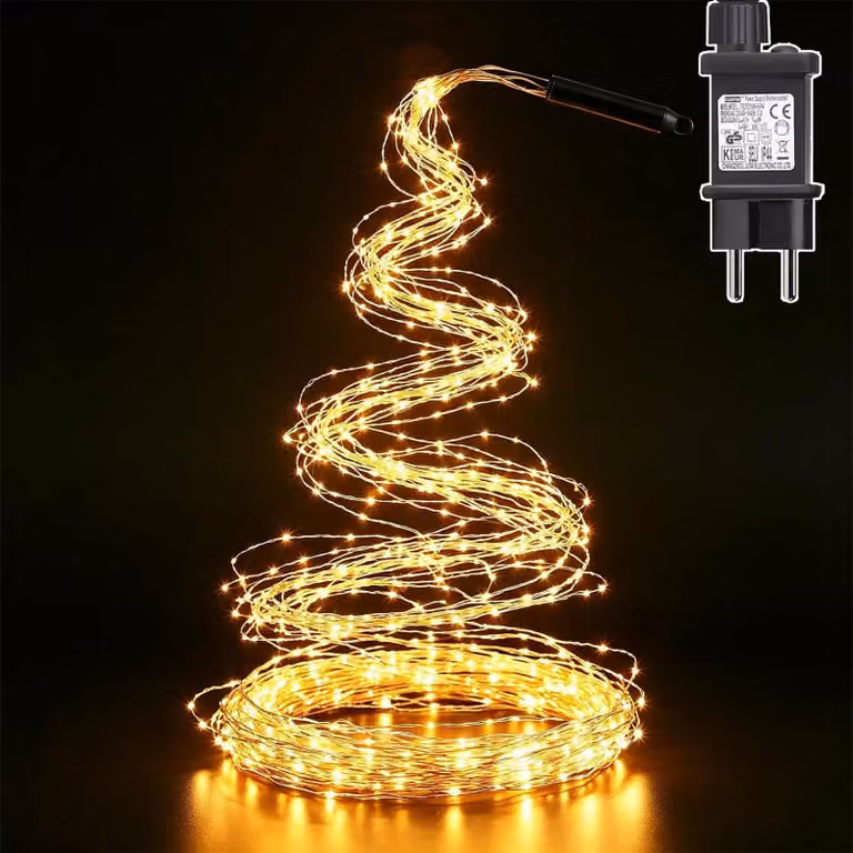Catena luminosa a cascata a LED, 2 metri, 200 LED, luce bianco caldo, grado di protezione IP65, con timer