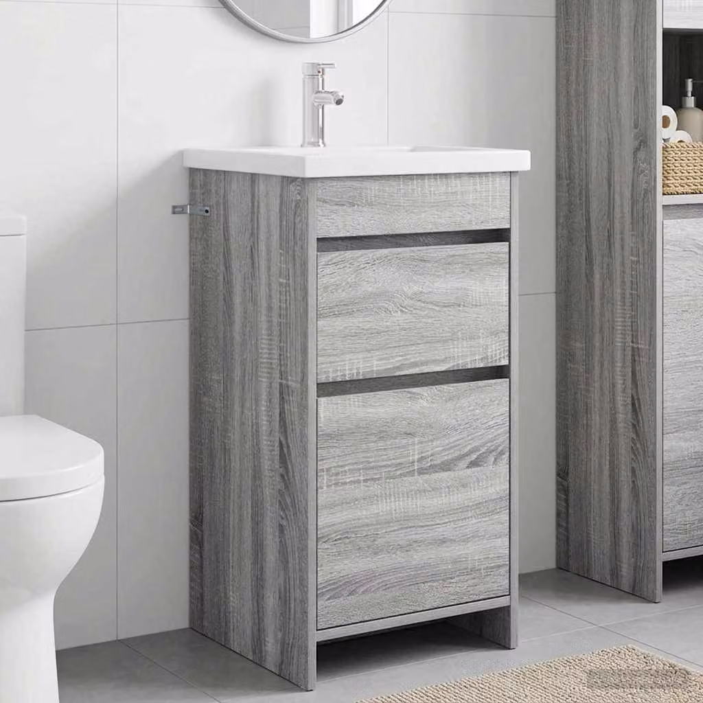 Mobile da bagno con lavabo vidaXL in stile moderno, colore grigio Sonoma, L 42 cm x P 40 cm x H 84,5 cm