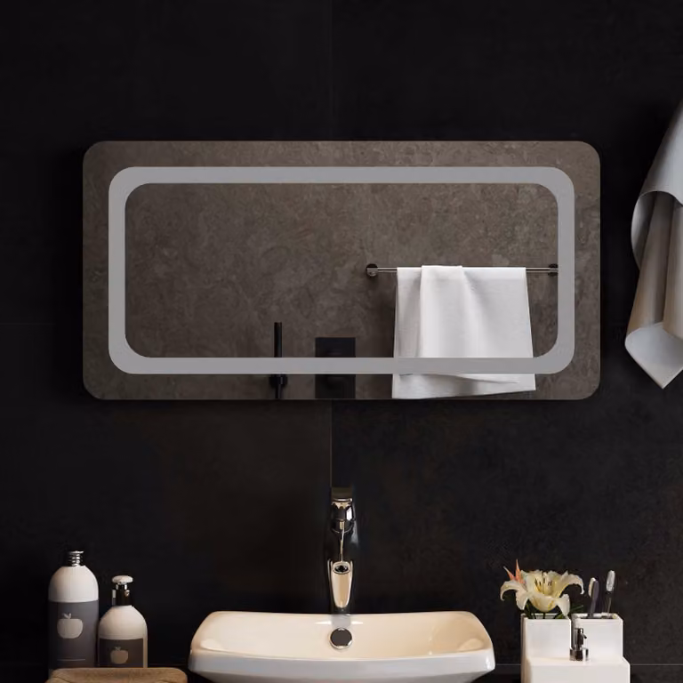 Specchio da bagno moderno vidaXL con illuminazione LED in vetro temperato, L 80 cm x P 40 cm, colore trasparente/grigio