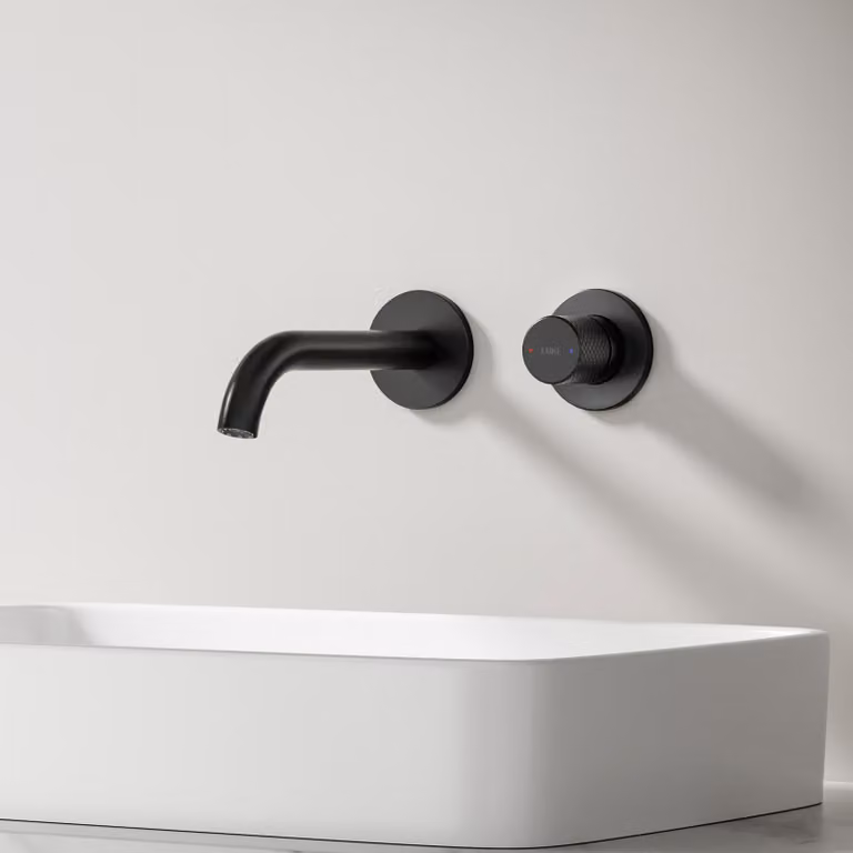 Miscelatore da parete a incasso EMKE, girevole a 360°, miscelatore da bagno a 2 fori in ottone, da montare a parete per lavabo, dimensioni 288 x 210 x 70 mm, colore nero