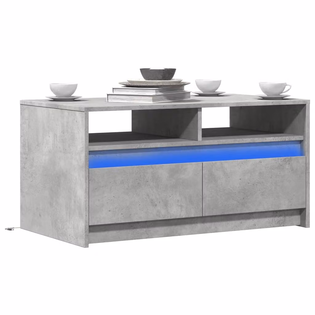 vidaXL Tavolino da Salotto Moderno con Luci LED Grigio Cemento in Truciolato e MDF L/P/H: 90 x 50 x 45,5 cm