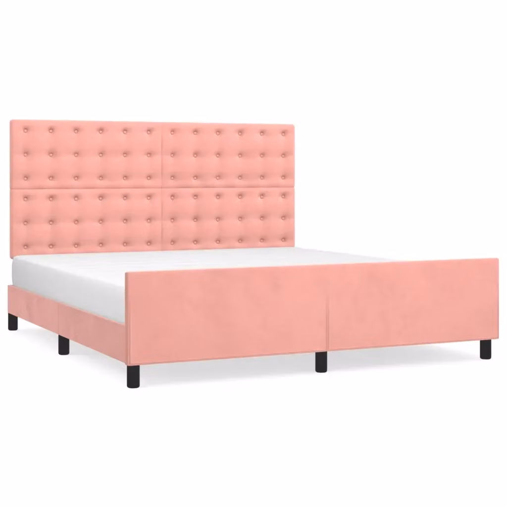 Letto con testiera in velluto rosa vidaXL L/P/H: 203 x 180 x 128 cm – 2