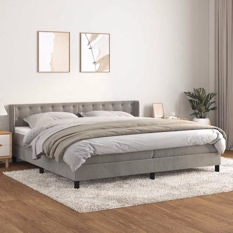 vidaXL Giroletto a Molle con Materasso in Velluto Grigio Chiaro L/P/H: 200 x 200 x 88 cm