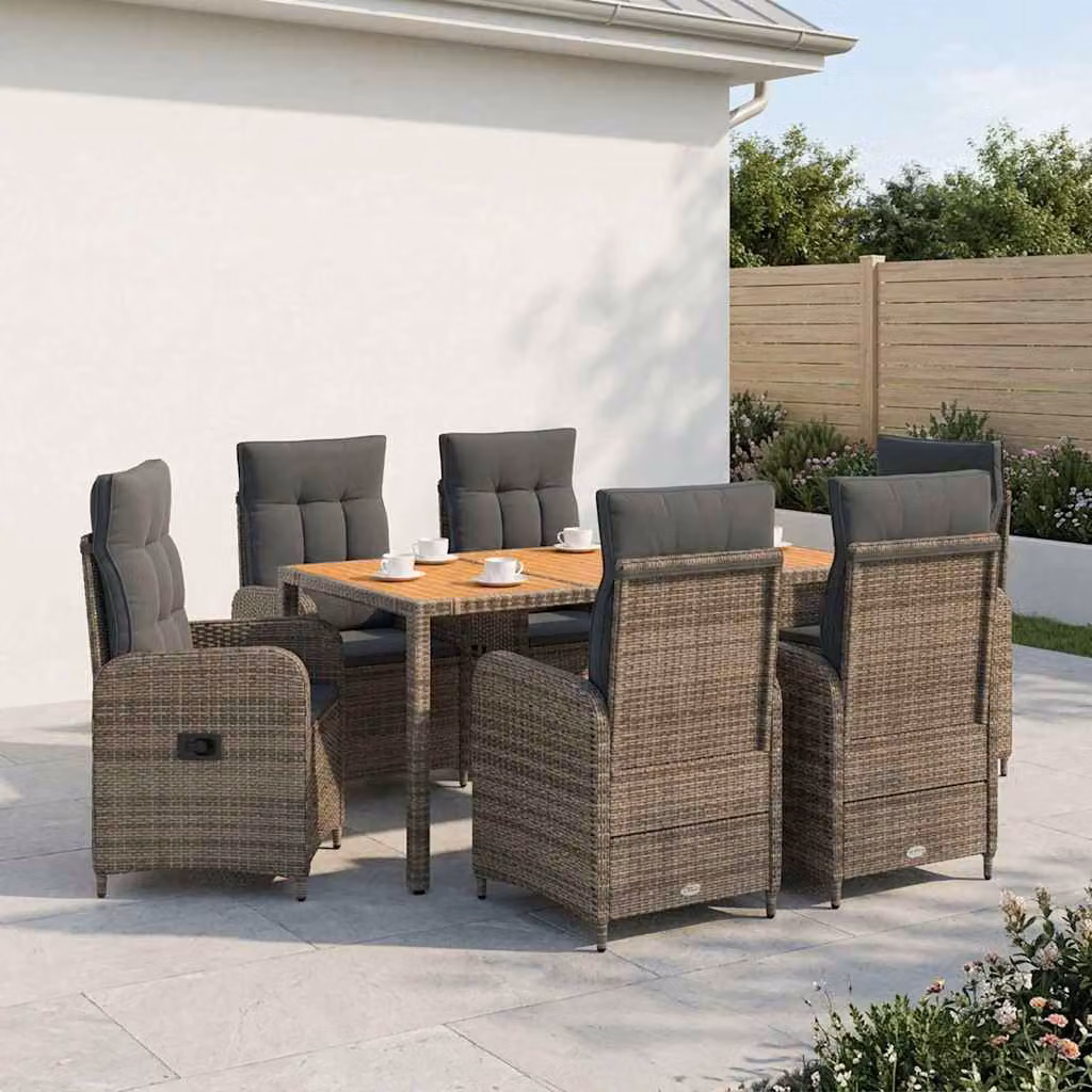 Set da pranzo per esterni vidaXL in legno di acacia e acciaio verniciato grigio, 7 pezzi