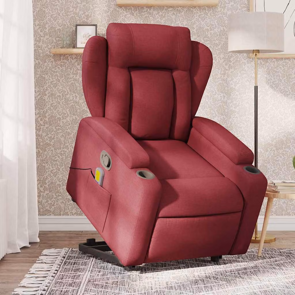 Poltrona Alzapersona con Massaggio Reclinabile vidaXL in Tessuto Rosso – 1