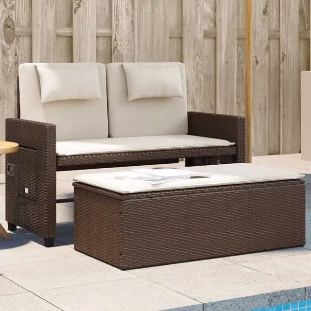Panca Reclinabile da Giardino con Cuscini-Sgabello-Sedia da esterno Marrone in Polyrattan 781114