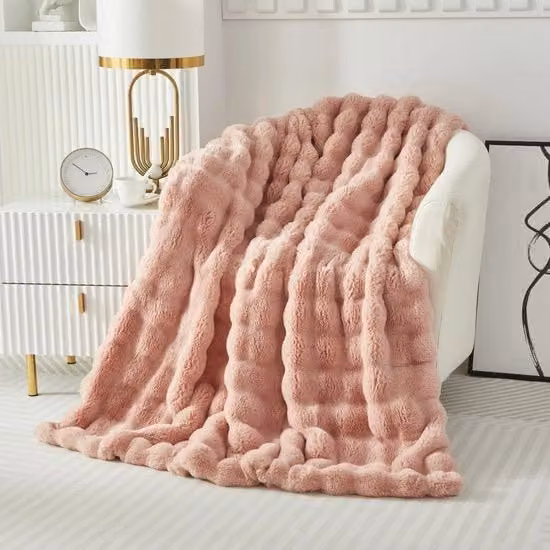 Coperta in flanella morbida Casa Carina con peluche di coniglio, 1000GSM, L: 100 cm, P: 160 cm, colore rosso