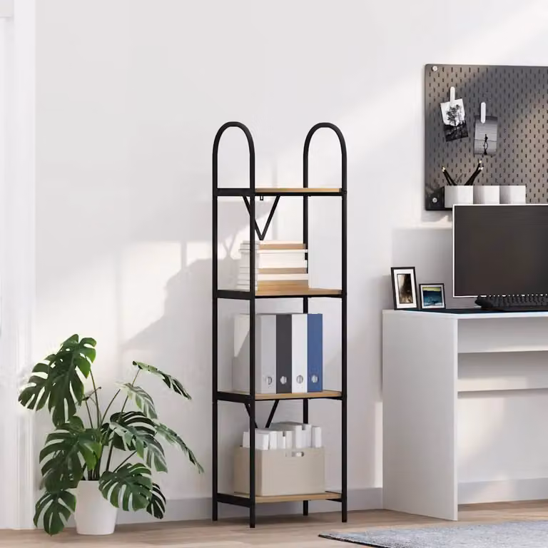 Libreria moderna vidaXL a 4 livelli in legno ingegnerizzato e metallo, L 40 cm x P 30 cm x H 146 cm, disponibile in nero e marrone