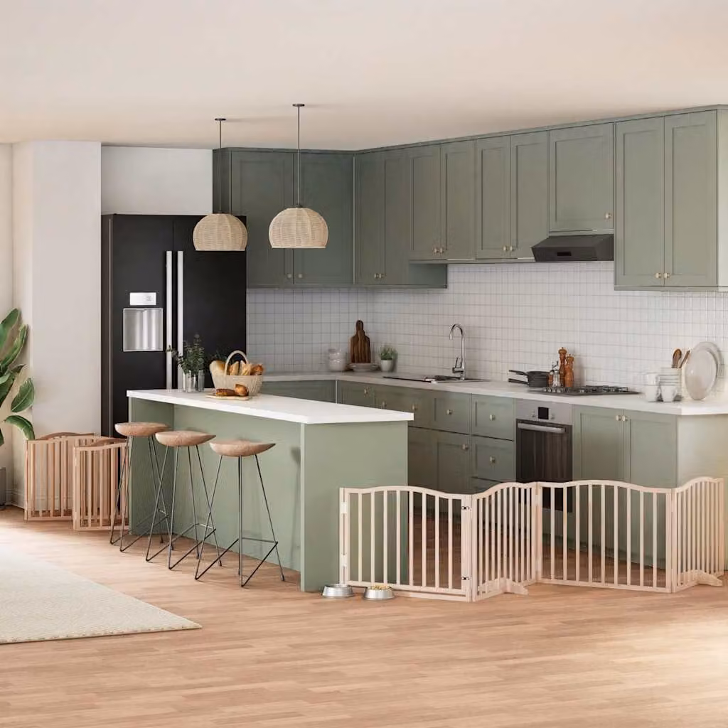 Cancello per cani pieghevole vidaXL in legno di pioppo con 12 pannelli, colore marrone o beige