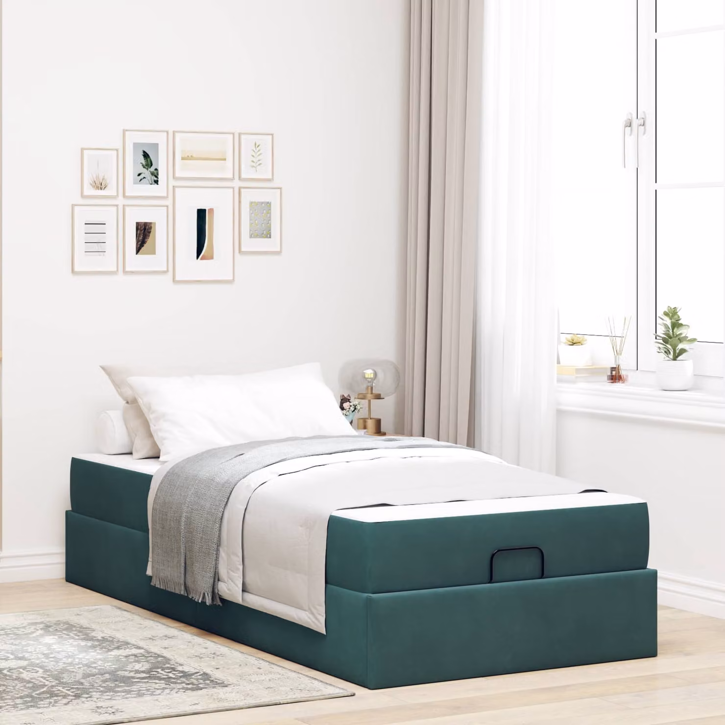 Set letto vidaXL con struttura in velluto verde e materasso in schiuma, L/P/H: 90 x 190 x 66 cm – 1