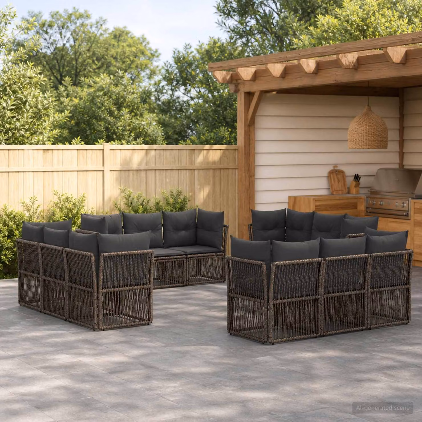 Set Divano da Giardino vidaXL a forma a U in Polyrattan Grigio con Cuscini Imbottiti e Struttura in Acciaio