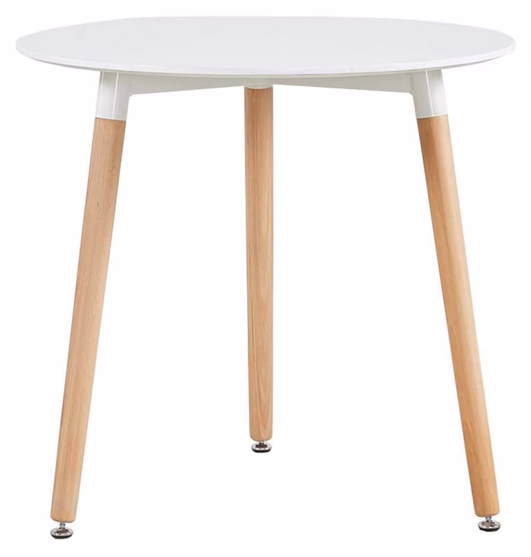 Tavolo rotondo in MDF, diametro 80 cm, altezza 72 cm, bianco, con 3 gambe in legno di faggio