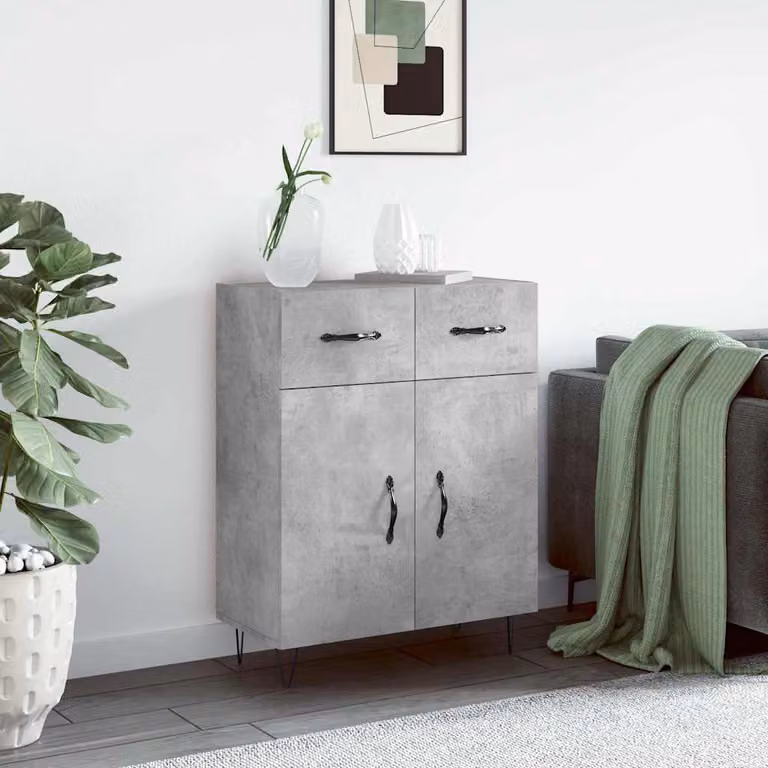 Credenza moderna vidaXL in legno e metallo, Grigio, L 69,5 cm x P 34 cm x H 90 cm