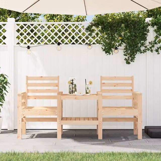 Panca da Giardino con Tavolino per 2 Persone in Legno di Pino Beige vidaXL – 1
