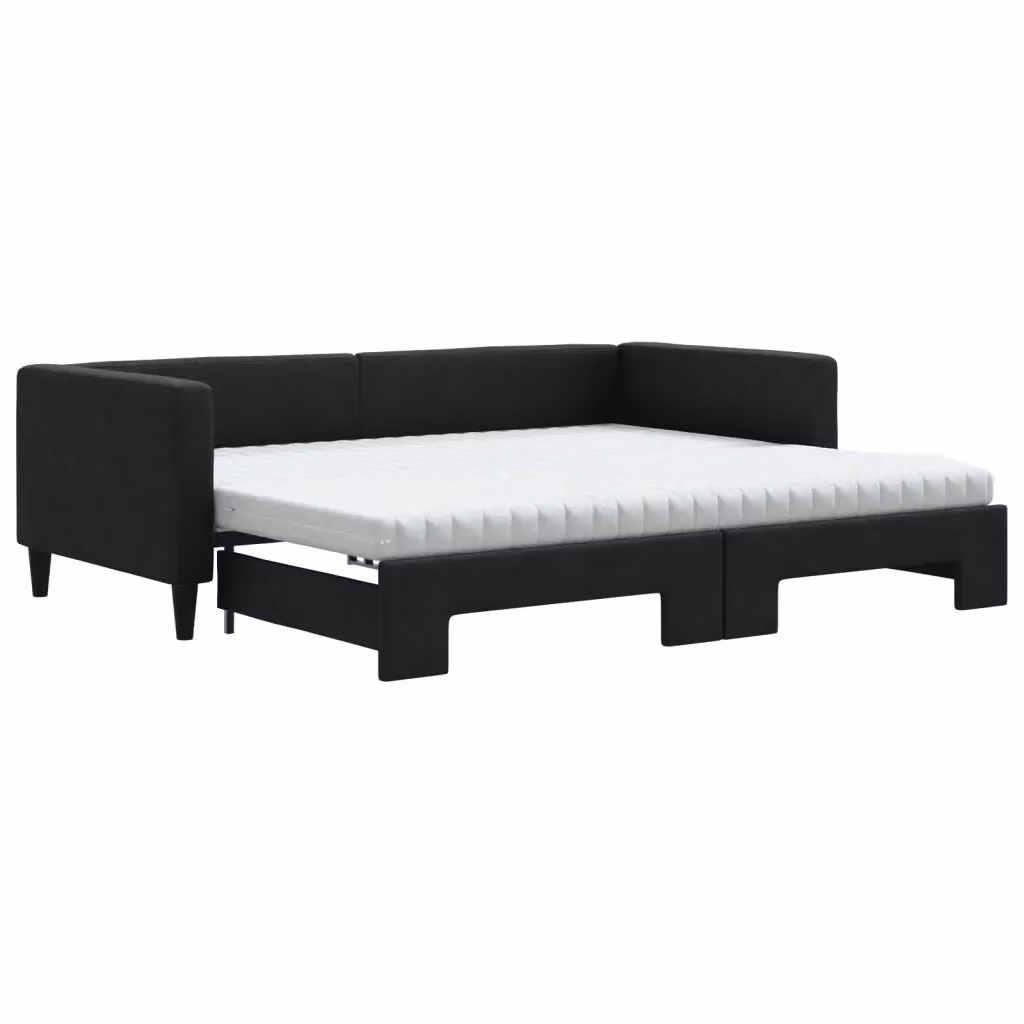 Divano Letto Estraibile vidaXL in Tessuto Nero con Cassetto per Soggiorno e Camera da Letto L/P/H: 223 x 90 x 68 cm – 2