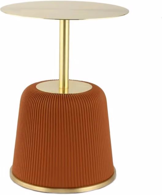 Tavolino Jokai in metallo oro e ecopelle cognac