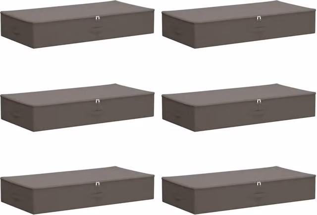 Set di 6 scatole di stoccaggio pieghevoli in tessuto grigio con maniglie per sotto il letto, L: 100 cm, P: 50 cm, H: 18 cm