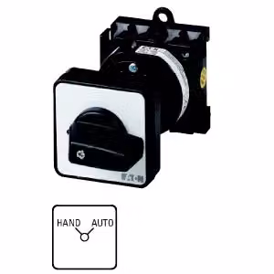 Commutatore Eaton, T0, 20 A, montaggio intermedio, 2 moduli, contatti: 4, 90°, con arresto, senza posizione zero, MANUALE-AUTOMATICO, codice articolo 15452 010381