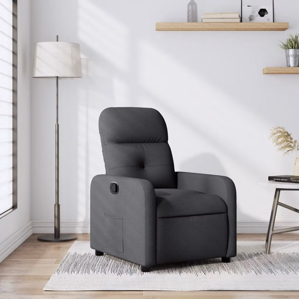 vidaXL Poltrona Reclinabile Relax in Tessuto Grigio con Braccioli e Reclinazione Manuale