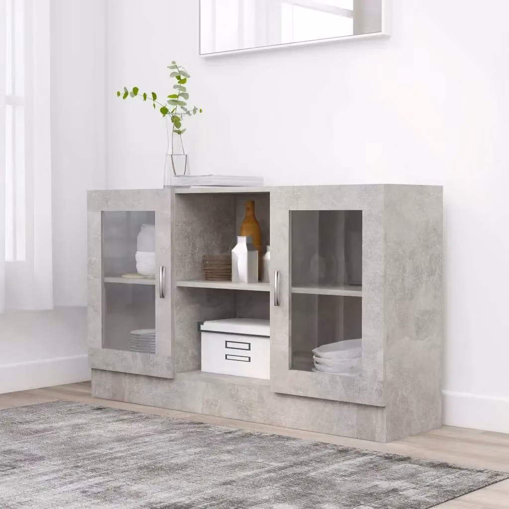 Armadietto Vetrina DESIGN IN Grigio con Ante in Vetro e Ripiani Interni, L/P/H: 120 x 30,5 x 70 cm – 2