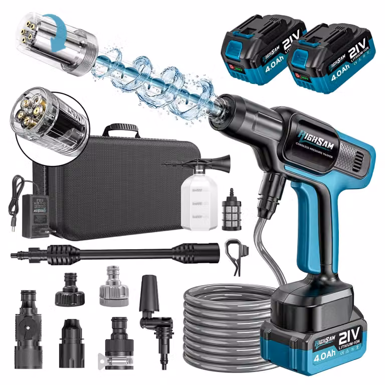 Idropulitrice a batteria - 3000W - 100 bar - tubo flessibile da 5 metri - gialla - macchina per la pulizia mobile
