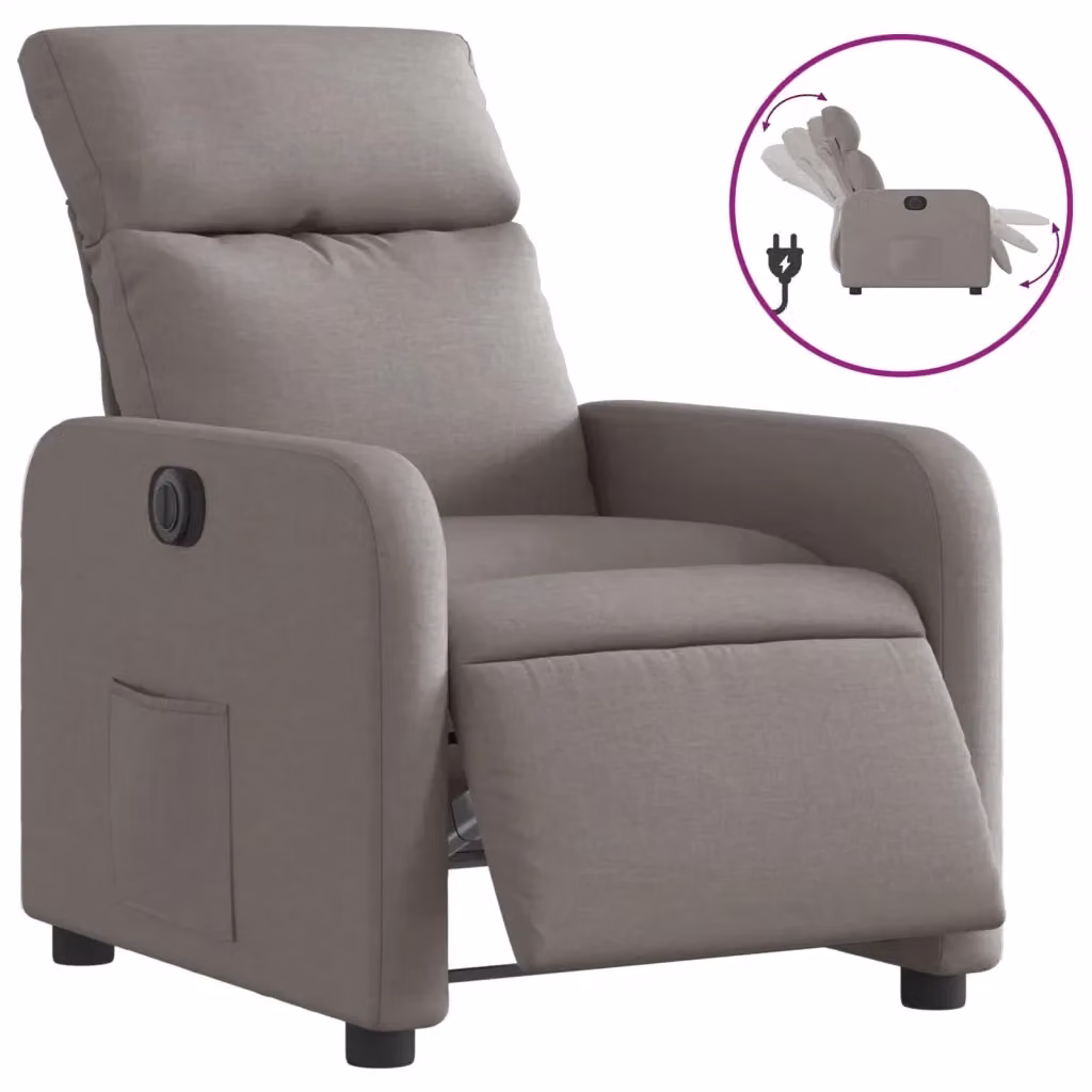 Poltrona Elettrica Reclinabile vidaXL in Tessuto Beige e Grigio con Braccioli e Struttura in Legno e Metallo – 2
