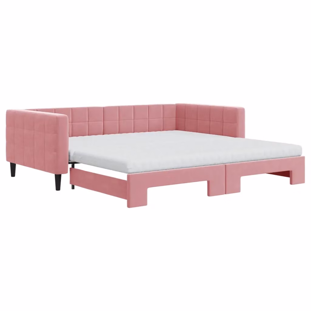 Divano Letto Estraibile vidaXL in Velluto Rosa con Cassetto per Materasso 100x200 cm – 2