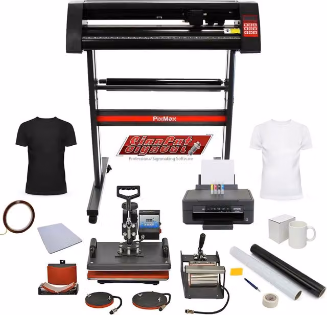 PixMax Sistema 5 in 1 per Sublimazione con Plotter da Taglio, Stampante Inkjet e Presse a Calore