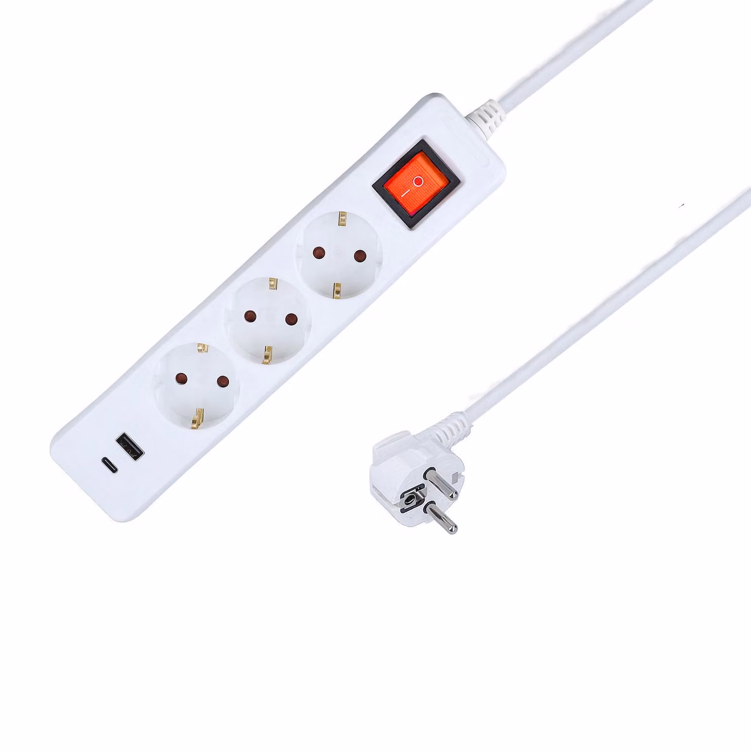 as-Schwabe Striscia di prese a 3 vie interruttore USB A/C 1,4 m presa multipla IP20