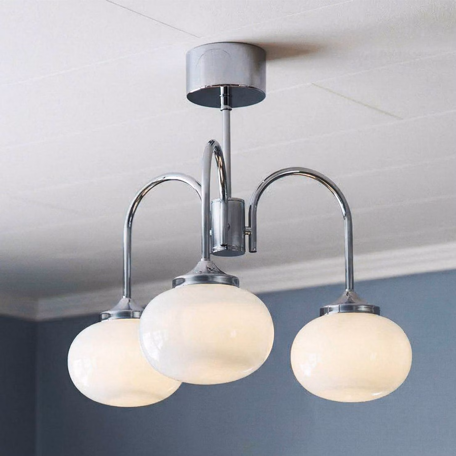PR Home Lampadario Elsy, bianco/cromo, a 3 luci, 48 cm, vetro, con spina Elsy, Bianco / Opale, Corridoio, Metallo, Scandinavo