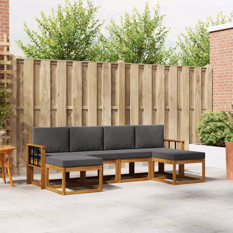 Set di divani da esterno vidaXL a forma di L in legno di acacia con cuscini, beige e antracite