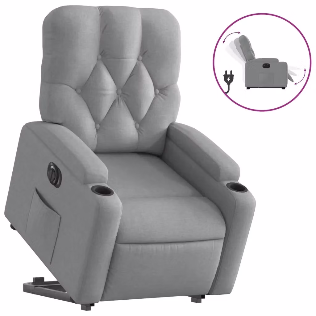 vidaXL Poltrona Reclinante Alzapersona Elettrica Grigio Chiaro in Tessuto – 2