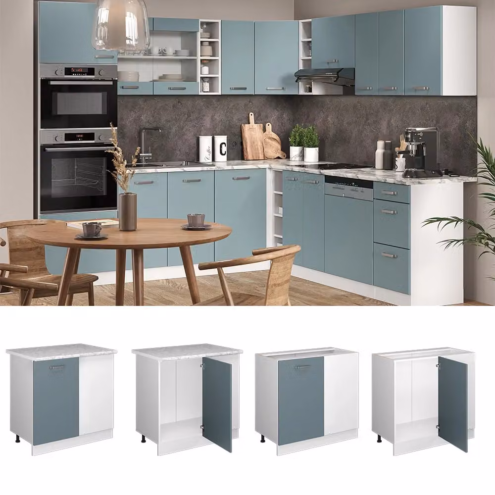 Mobile ad angolo per cucina Vicco R-Line Grigio-blu e Bianco, L: 86 cm – 2