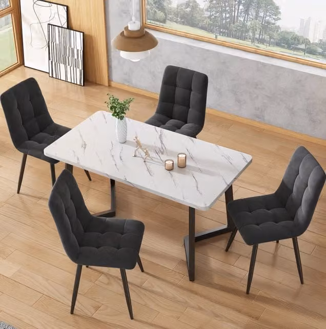 Tavolo da pranzo con 4 sedie 117x68 cm; moderno e compatto; MDF; grigio