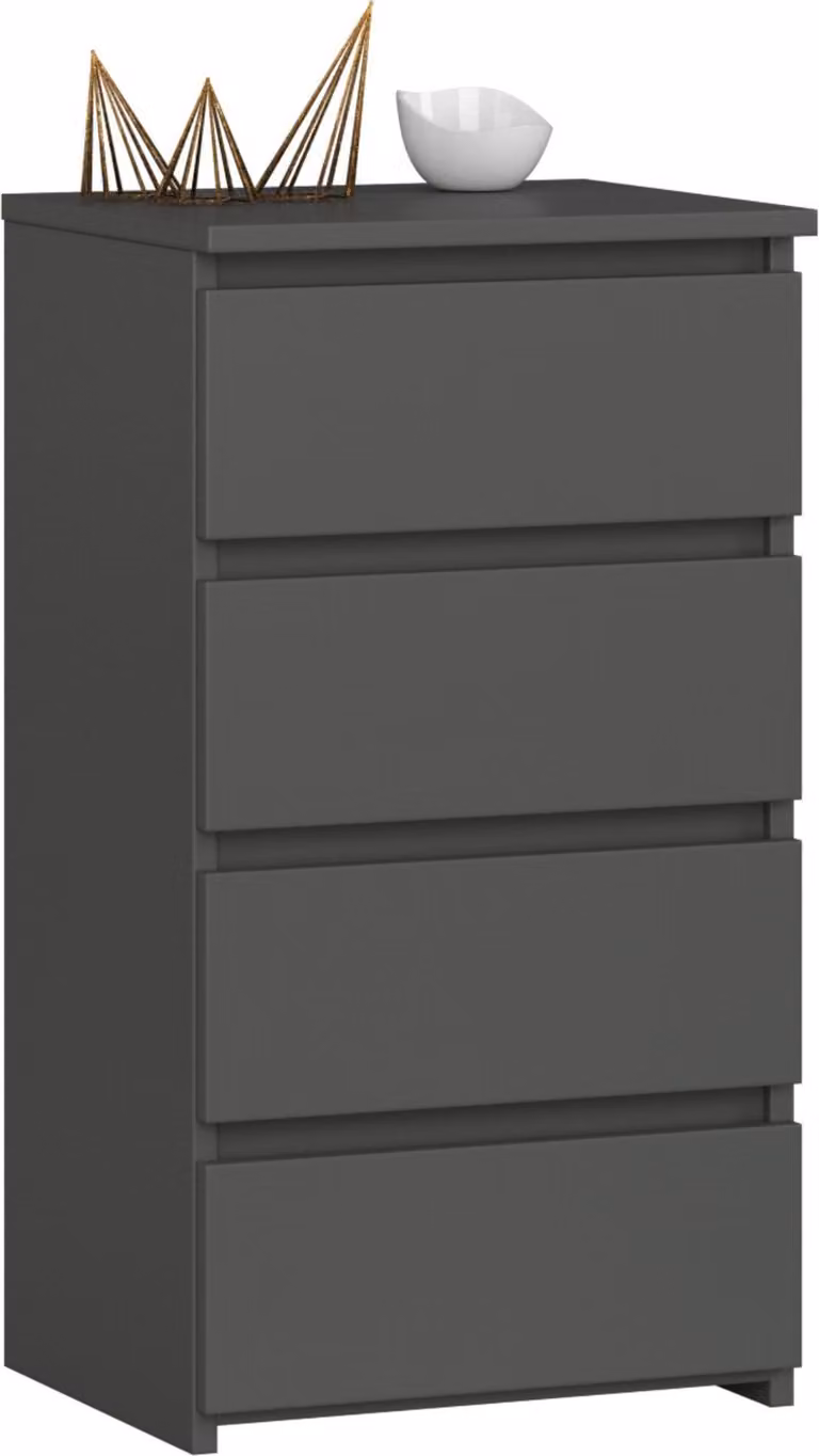 Comodino o mobiletto contenitore con 4 cassetti (larghezza: 40 cm x altezza: 74 cm x profondità: 35 cm) in colore grigio grafite