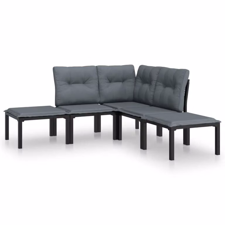 Set Salotto da Giardino 5 pz Nero e Grigio in Polyrattan