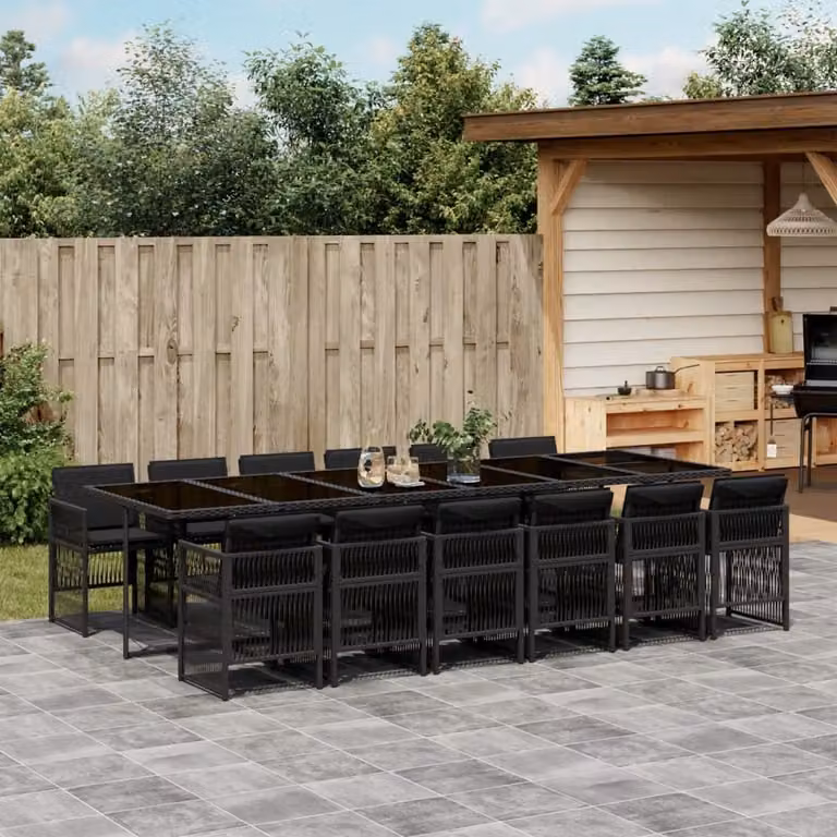 Maison Exclusive - Set da Pranzo da Giardino 13pz con Cuscini Nero in Polyrattan