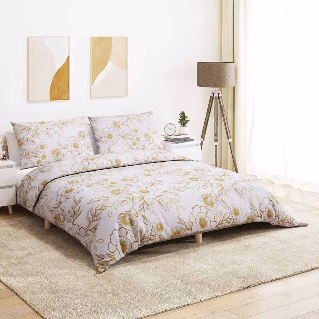 Set Copripiumino e Federe vidaXL in Cotone Bianco e Marrone 260 x 220 cm