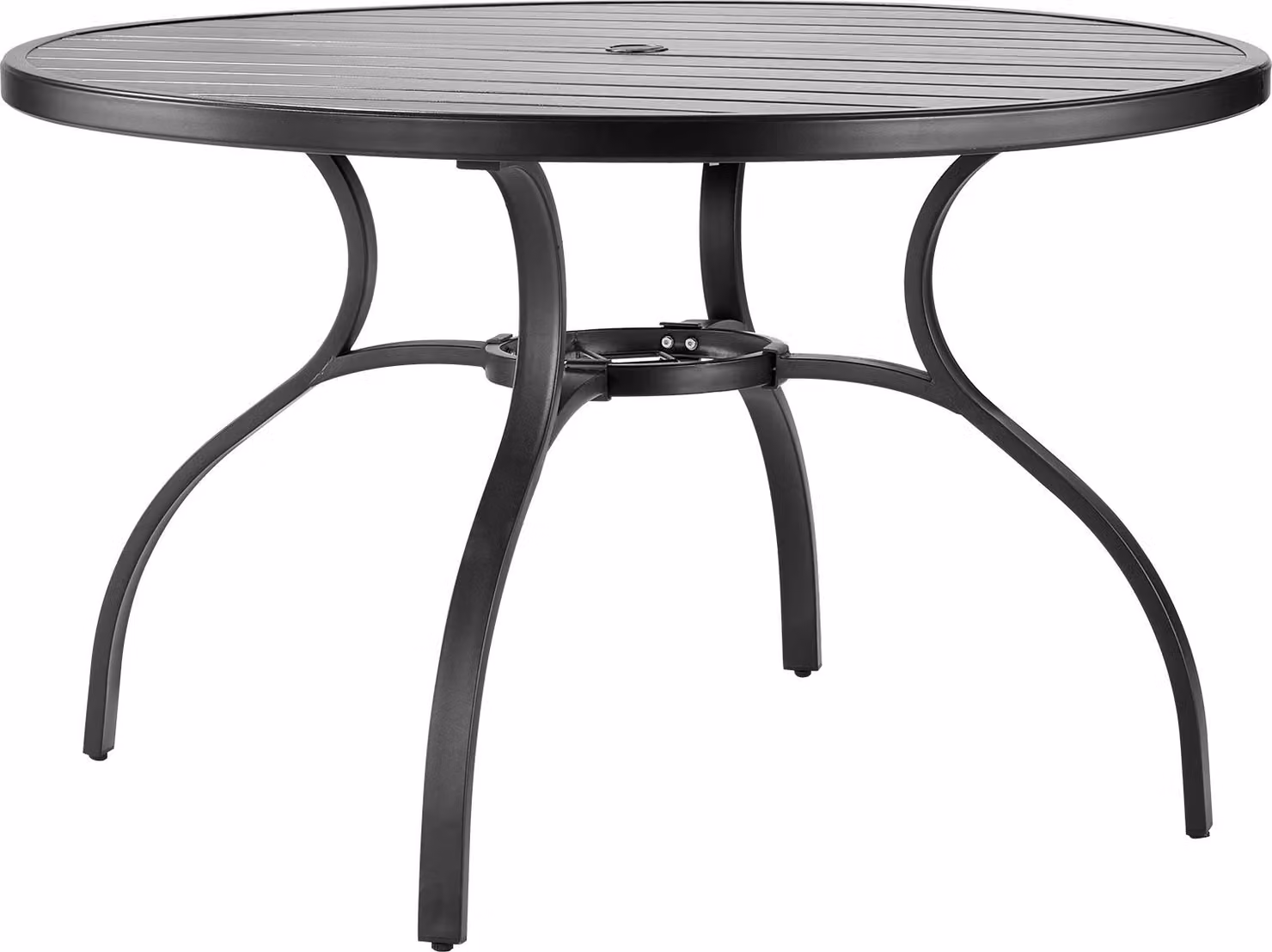SucceBuy tavolo da patio tavolo da giardino tavolo da balcone (1200 x 725 mm) Acciaio al carbonio, tavolo da pranzo rotondo per aree esterne come cortile, terrazza, giardino o veranda, idrorepellente, con foro per ombrellone da 38 mm, portata 68 kg, nero