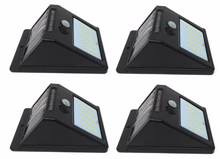 Confezione da 4 faretti solari a LED, con 20 LED, sensore di movimento, 250 lumen, per uso esterno