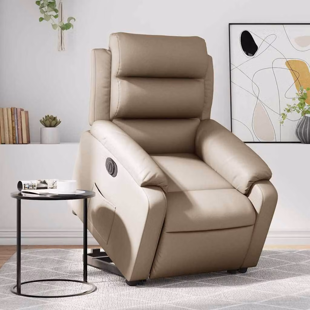 Poltrona Alzapersona Reclinante Elettrica vidaXL in Similpelle Colore Cappuccino – 1