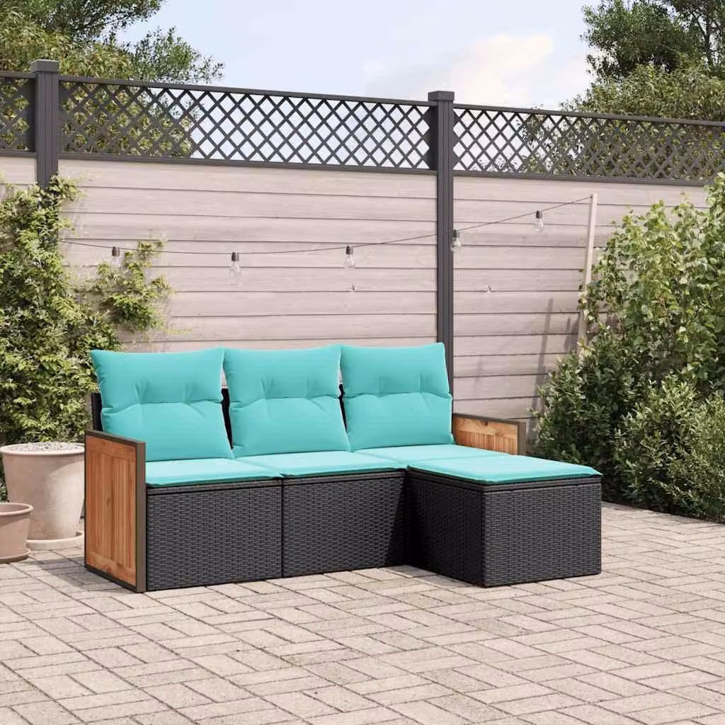 Maison Exclusive - Set divano da giardino a 4 pezzi con cuscini, in polyrattan nero