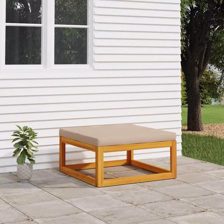 vidaXL Poggiapiedi da Giardino in Legno di Acacia con Cuscino Tortora
