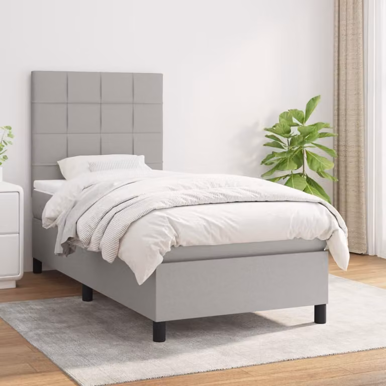 The Living Store Letto a molle con materasso grigio chiaro 80x200 cm in tessuto