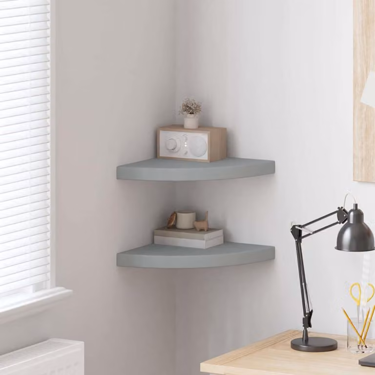 Set di 2 Scaffali Angolari da Parete vidaXL in MDF Grigio, L/P/H: 35 x 35 x 3,8 cm