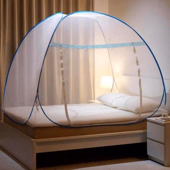 Zanzariera pop-up per esterni e campeggio, 120 x 200 cm, blu, pieghevole e trasportabile.