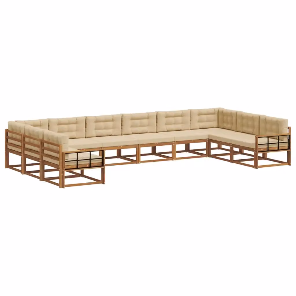 Set di divani da esterno a L vidaXL in legno di acacia con cuscini beige e sabbia – 2
