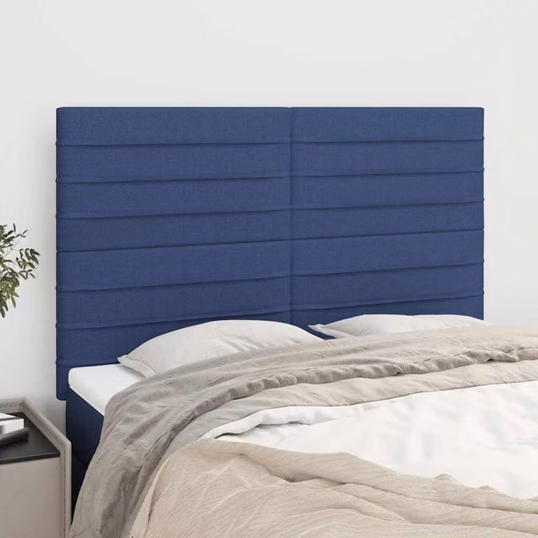Testiera per letto imbottita vidaXL in tessuto blu con struttura in legno L: 144 cm, P: 5 cm, H: 118-128 cm
